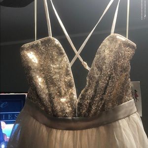 Off white deep plunging maxi dress